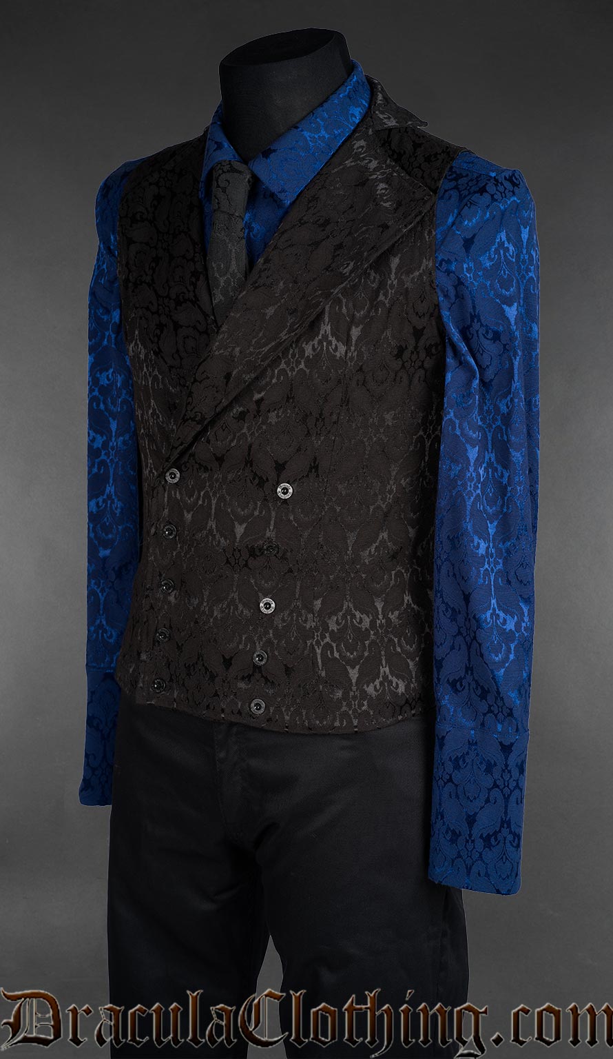 Black Brocade Double Buttoned Vest