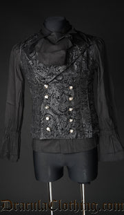 Black Brocade Double Buttoned Vest