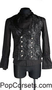 Black Brocade Double Buttoned Vest