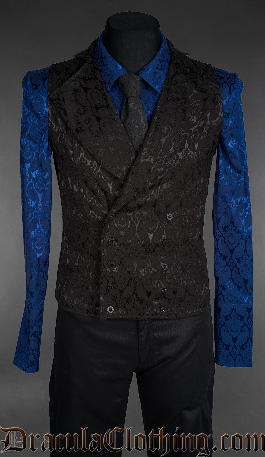 Black Brocade Double Buttoned Vest