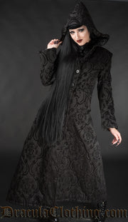 Black Brocade Hooded Coat