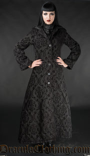 Black Brocade Hooded Coat