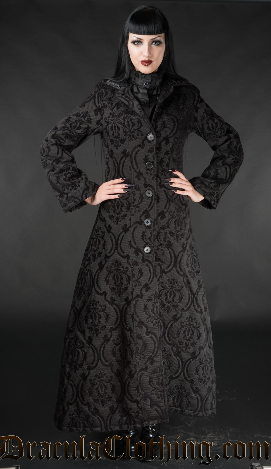 Black Brocade Hooded Coat