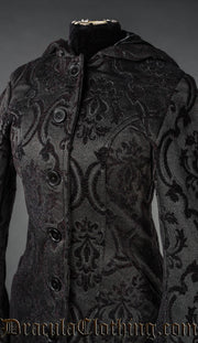 Black Brocade Hooded Coat