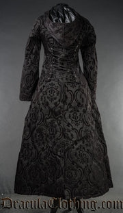 Black Brocade Hooded Coat