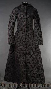 Black Brocade Hooded Coat