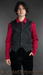 Black gothic brocade hooded vest, alternative mens waistcoat with hood