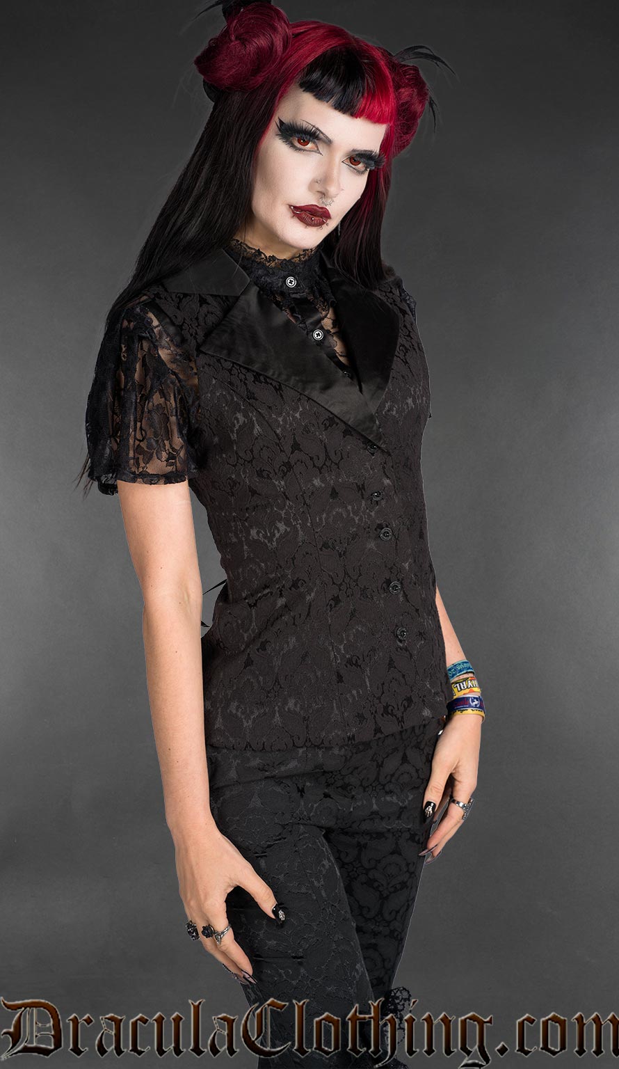 CHEMICAL LACE VEST WITH BLOUSE ブラック Black Brocade Ladies Vest – DraculaClothing