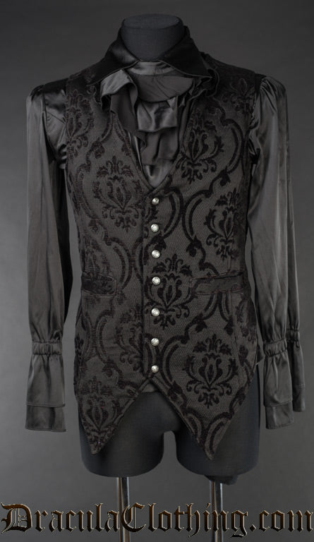 Black Brocade Long Vest