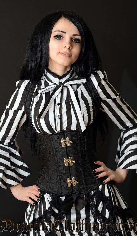 Black Brocade Shoulder Clasp Corset