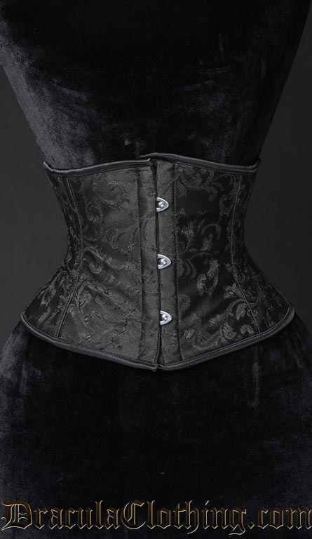 Black waist cincher with woven black brocade details