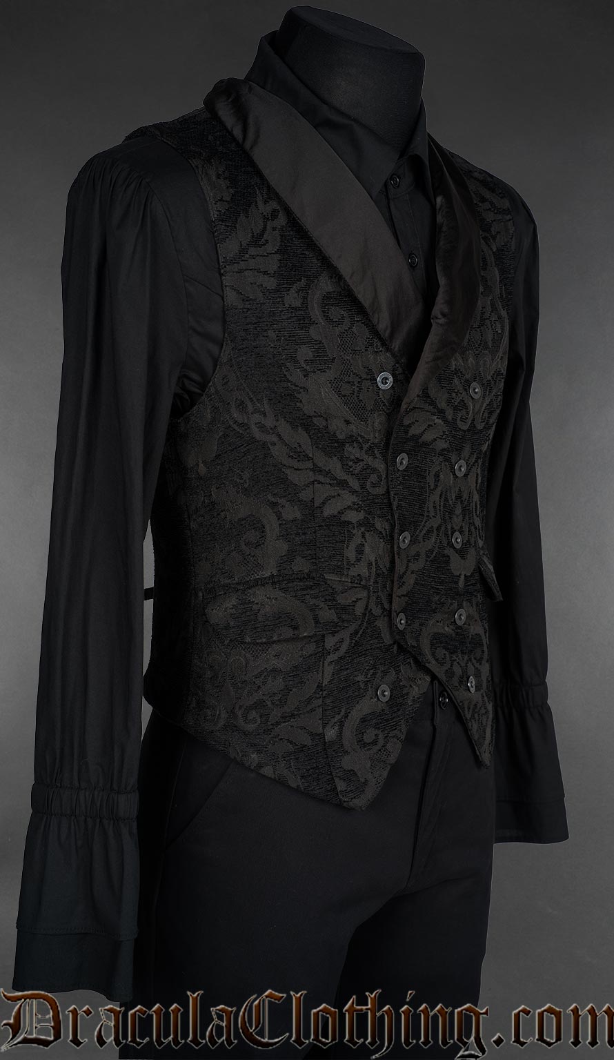 Black Chenille Brocade Double Breasted Waistcoat