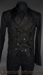 Black Chenille Brocade Double Breasted Waistcoat