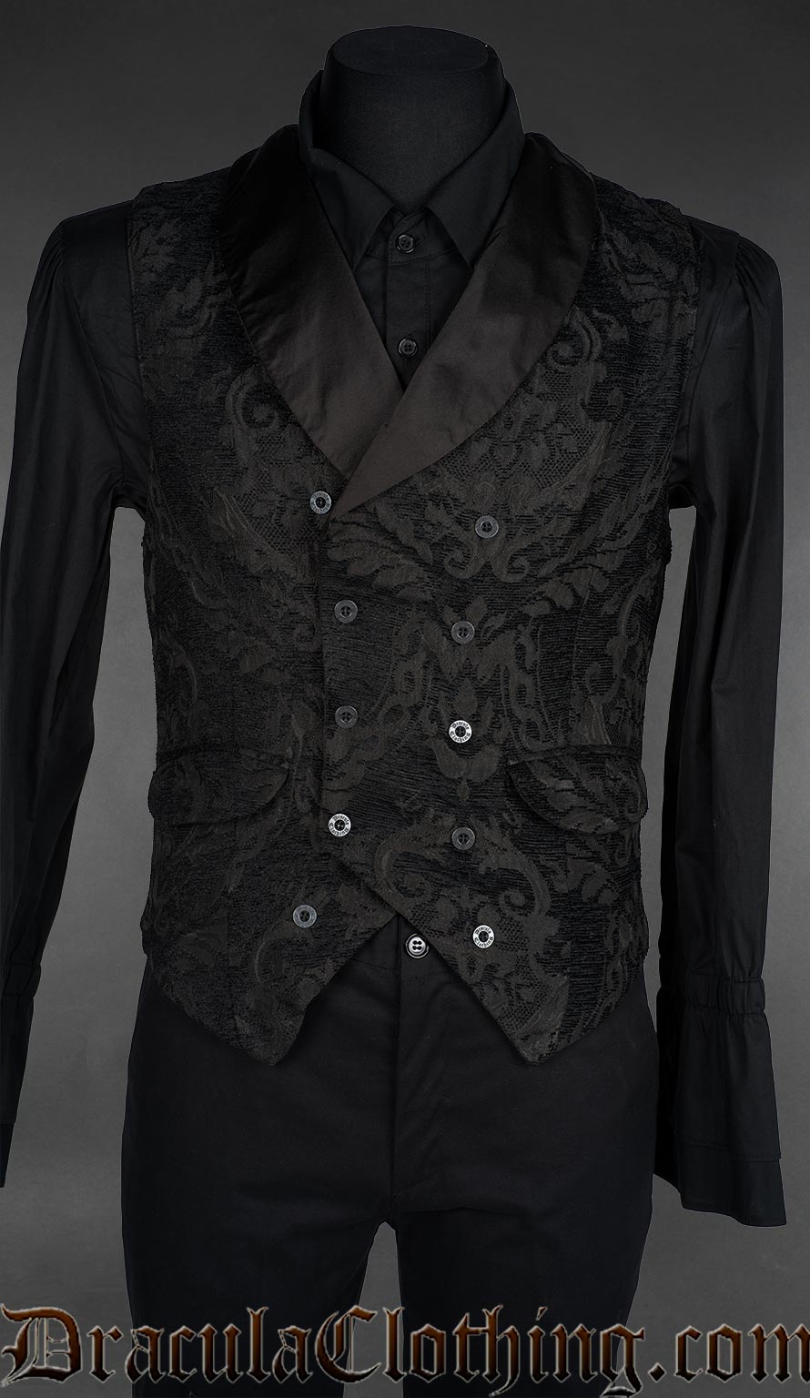 Black Chenille Brocade Double Breasted Waistcoat