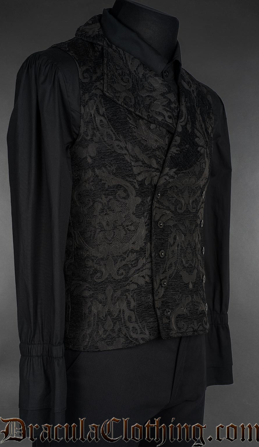 Black Chenille Brocade Double Buttoned Vest