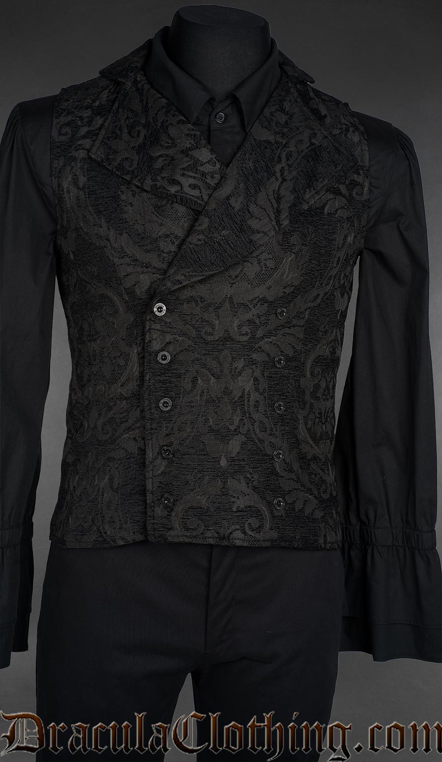 Black Chenille Brocade Double Buttoned Vest