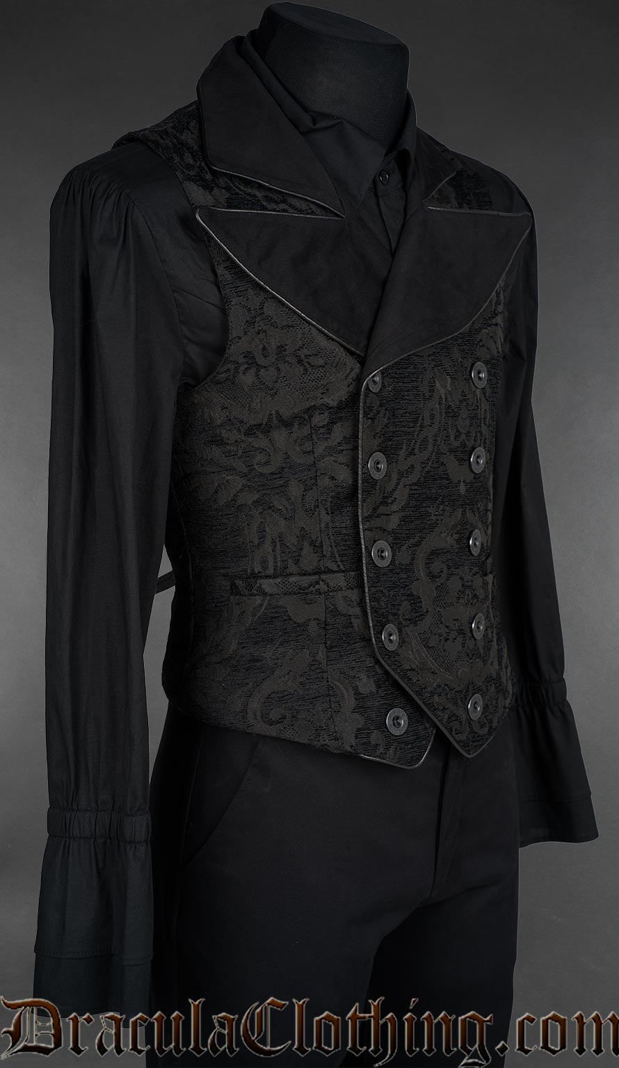 Black Chenille Brocade Goth Victorian Vest