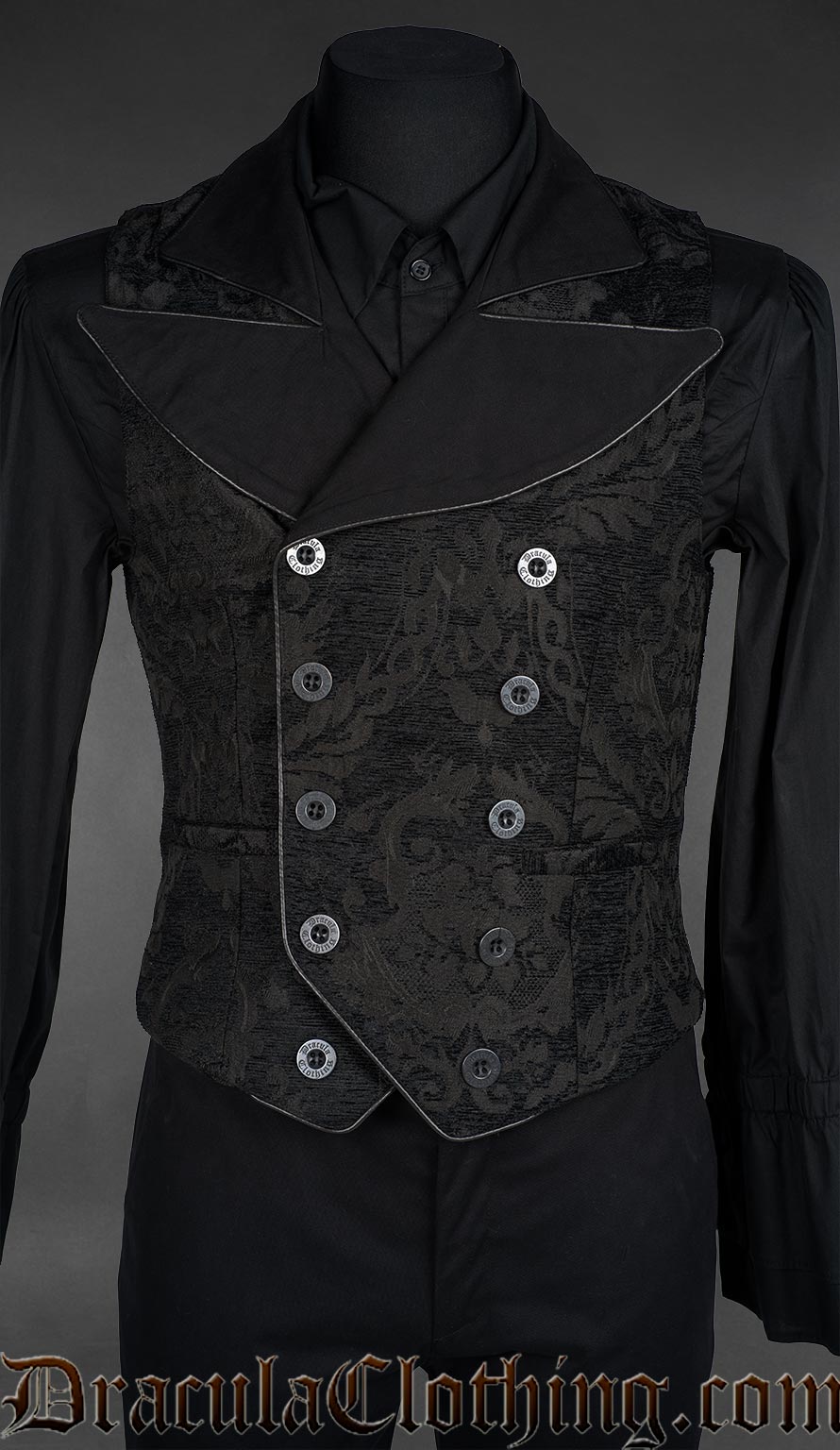Black Chenille Brocade Goth Victorian Vest