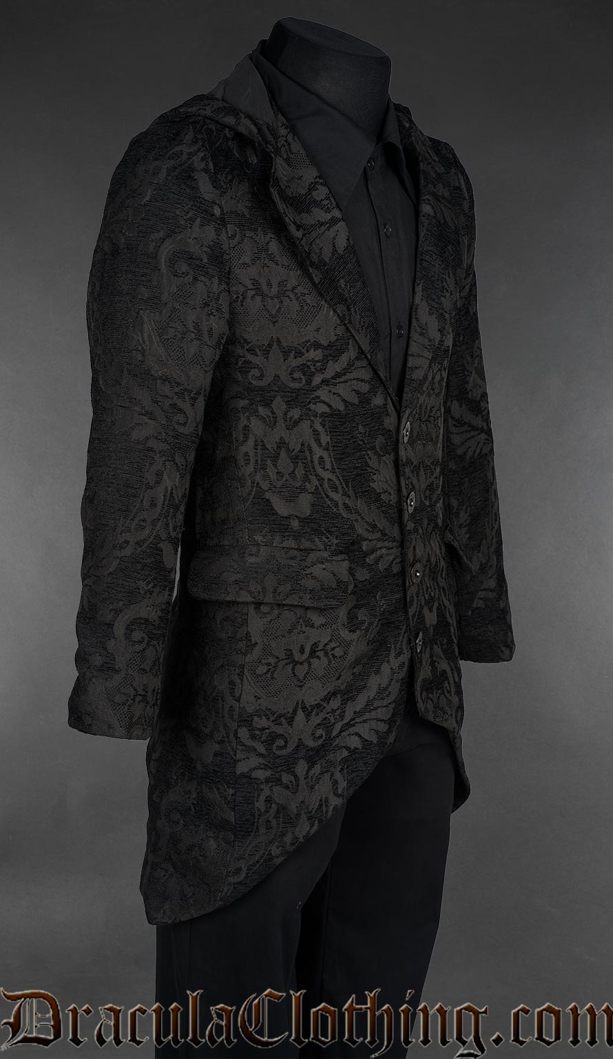 Black Chenille Brocade Hooded Suit Jacket