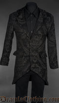 Black Chenille Brocade Hooded Suit Jacket