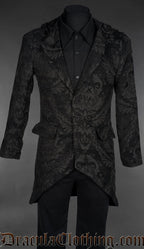 Black Chenille Brocade Hooded Suit Jacket