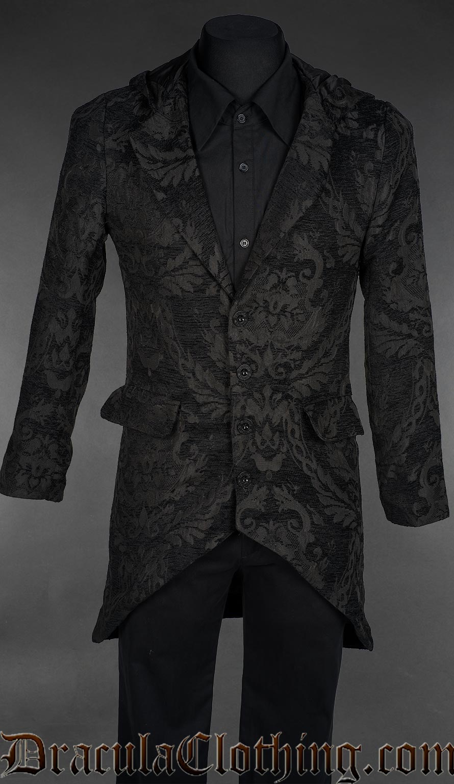Black Chenille Brocade Hooded Suit Jacket