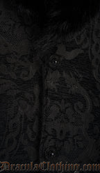 Black Chenille Brocade Regent Faux Fur Coat