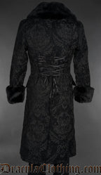 Black Chenille Brocade Regent Faux Fur Coat