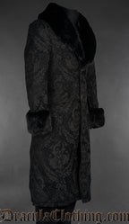 Black Chenille Brocade Regent Faux Fur Coat