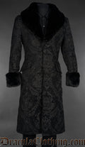 Black Chenille Brocade Regent Faux Fur Coat