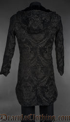 Black Chenille Brocade Velvet Detail Hooded Suit Jacket