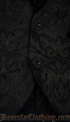 Black Chenille Brocade Velvet Detail Hooded Suit Jacket