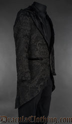 Black Chenille Brocade Velvet Detail Hooded Suit Jacket