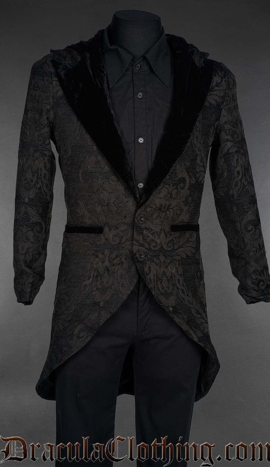 Black Chenille Brocade Velvet Detail Hooded Suit Jacket
