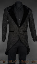 Black Chenille Brocade Velvet Detail Hooded Suit Jacket