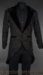 Black Chenille Brocade Velvet Detail Hooded Suit Jacket