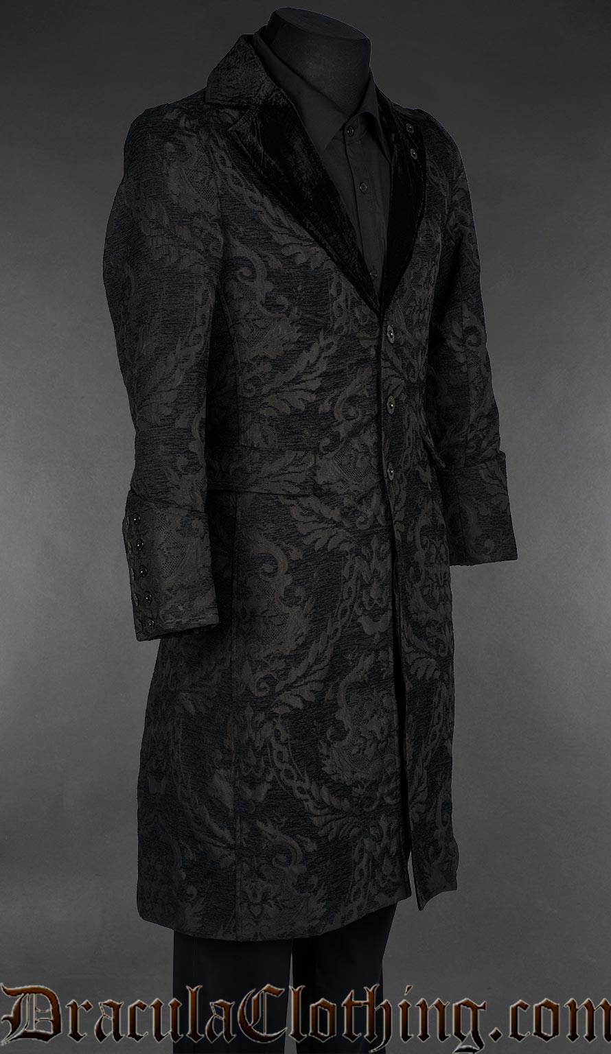 Black Chenille Brocade Velvet Lapel Coat