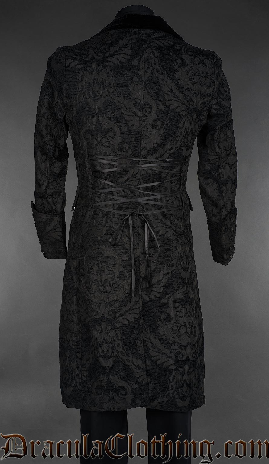 Black Chenille Brocade Velvet Lapel Coat