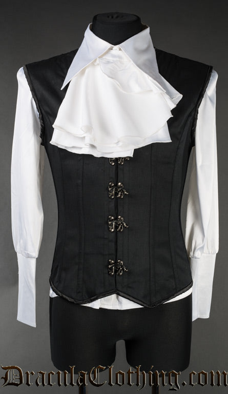 Men's Black Cotton V-Shaper shown worn with white cravat and shirt