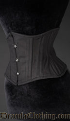 Side view of black cotton extreme waist cincher