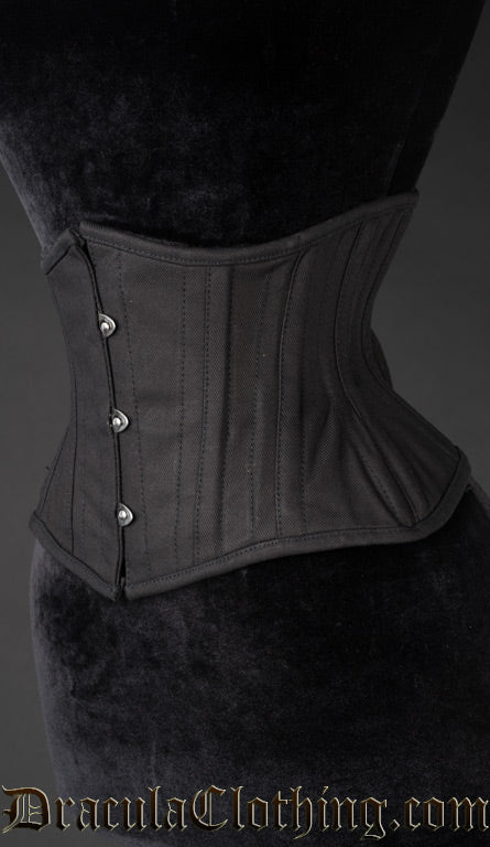 Side view of black cotton extreme waist cincher