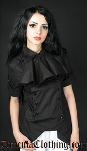 BLACK COTTON PANEL CRAVAT BLOUSE