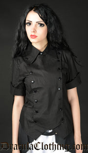 BLACK COTTON PANEL CRAVAT BLOUSE