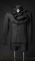 Black men's long sleeved shirt with detachable ruffled cravat
