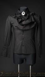 Black men's long sleeved shirt with detachable ruffled cravat
