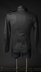 Back view of men's long sleeved black cotton shirt