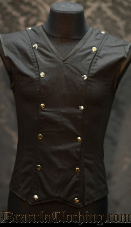 Men's Black Cotton V-Shaper corset with front panel attached by silver poppers