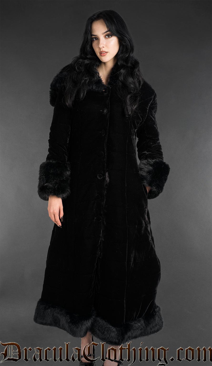 Black Velvet Puffer Winter Coat With Hood
