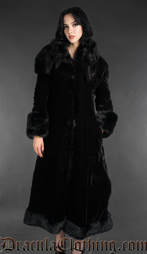 Black Velvet Puffer Winter Coat With Hood