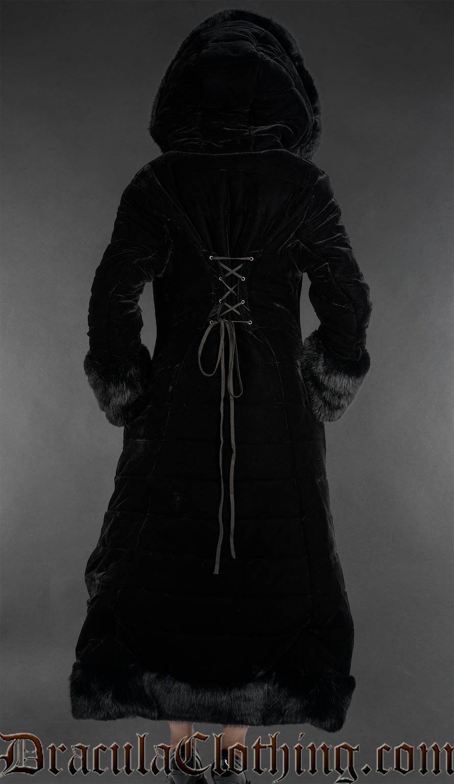 Black Velvet Puffer Winter Coat With Hood
